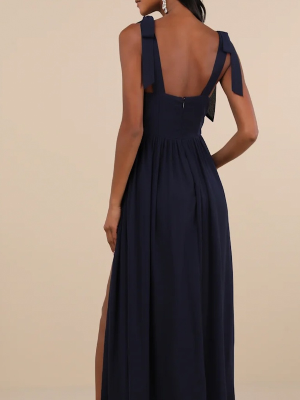 Radiant Charisma Navy Chiffon Ruched Tie-Strap Maxi Dress - Picture 3 of 3
